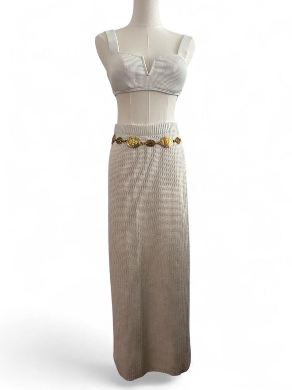 VTG White Cotton Crochet Knit Maxi Skirt Summer Vacation Beach Resort Size S - Picture 2 of 6